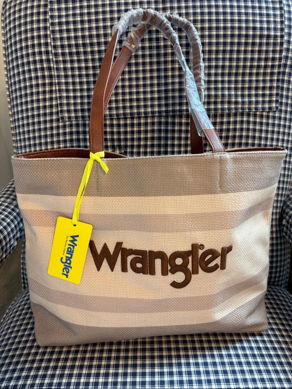 Wrangler Beige and Brown Striped Canvas Tote